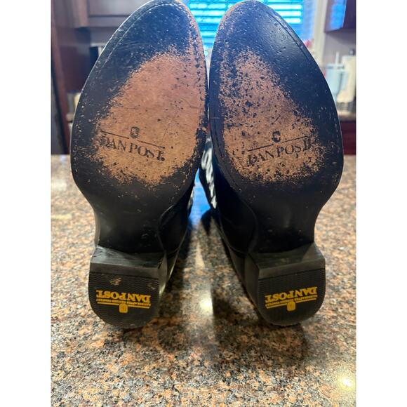 Dan Post Black Leather Cowboy Boots Size 8 1/2EW - Picture 6 of 8